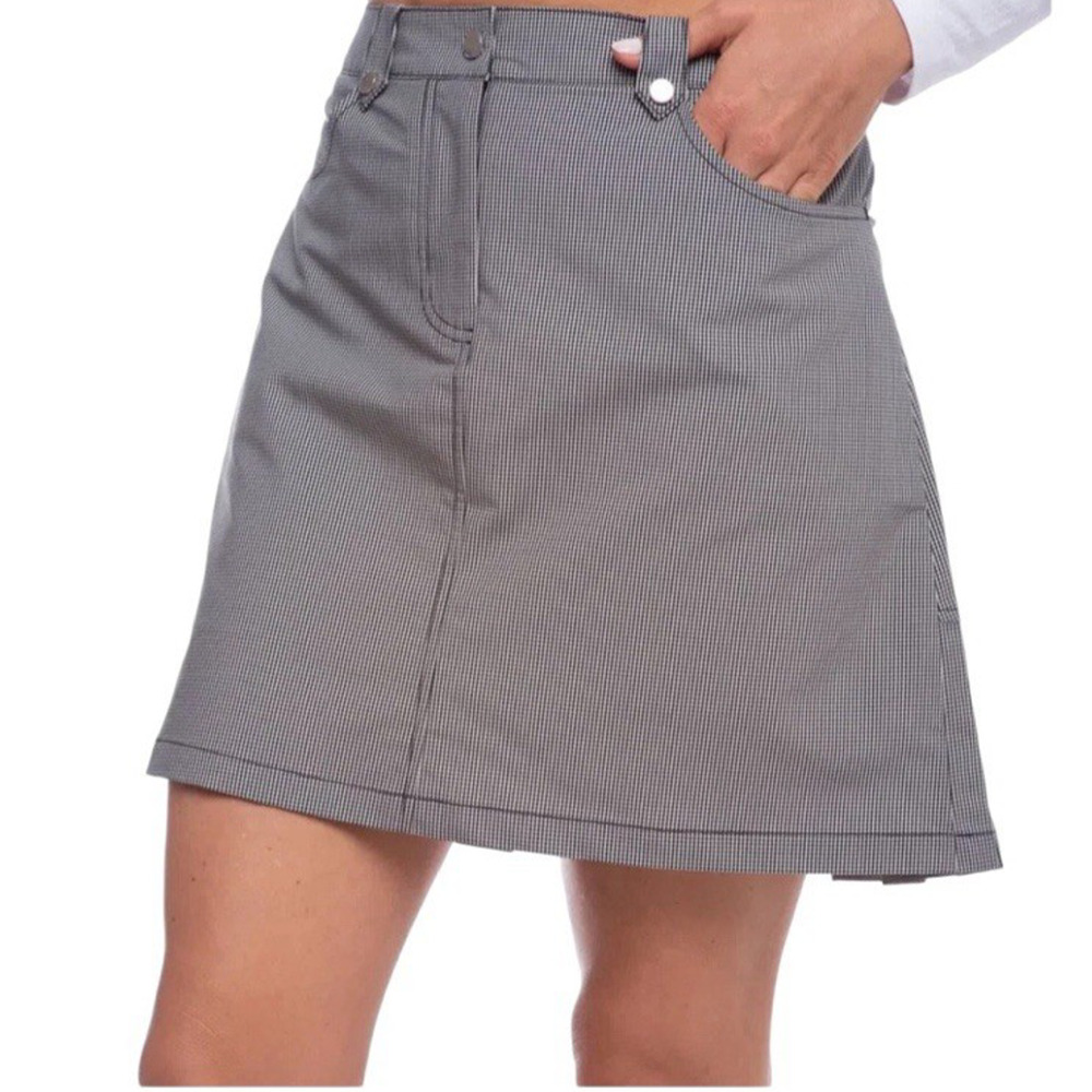 IBKUL Women's Size 14 Black/White Mini Check Casual Front Zip Golf Skort Pockets